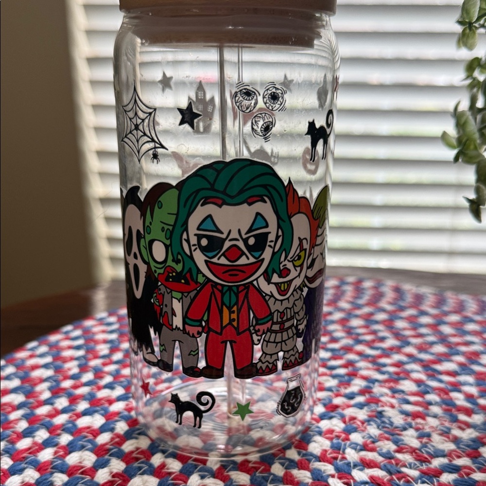 Clear glass Tumbler with Cartoon slasher Villains